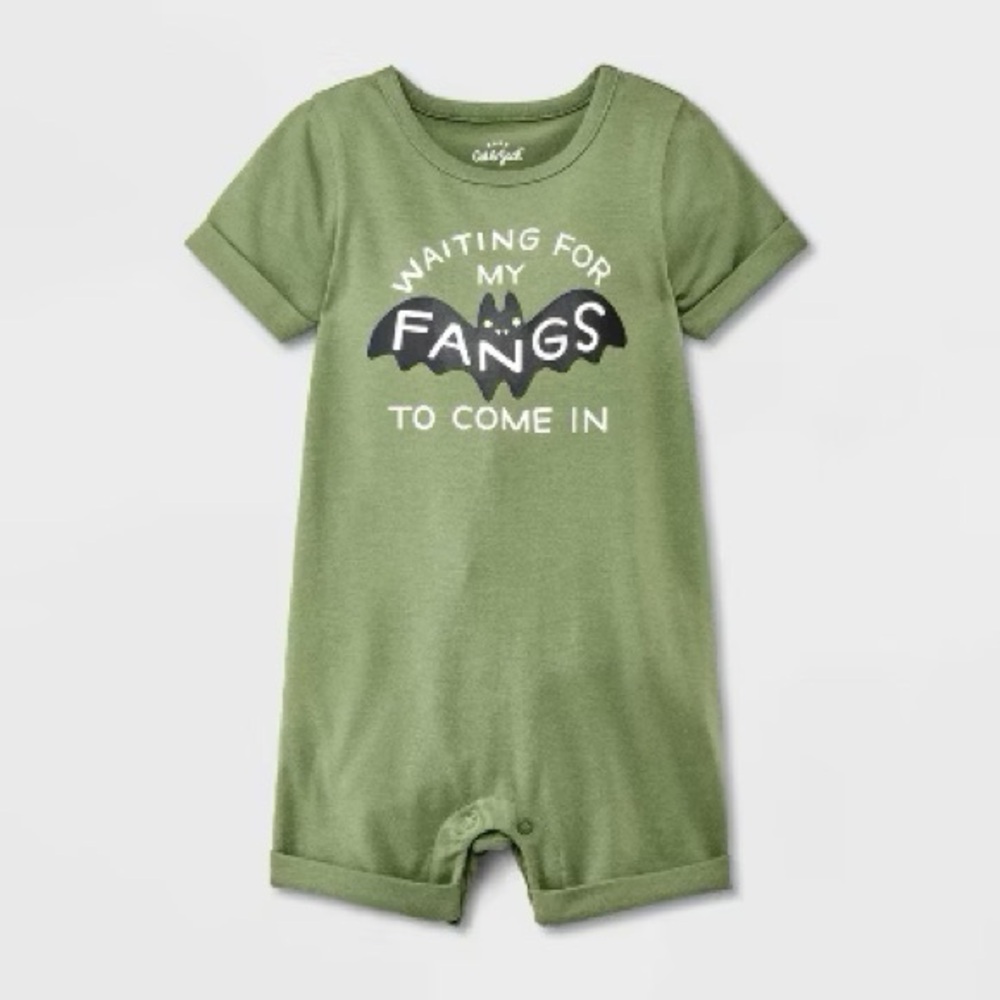 Baby nwt Bat Graphic Romper - Cat & Jack Green fangs Halloween